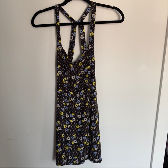 Free People Printed Just Peachy Floral Mini Dress Black | Size XS - Picture 2 of 5